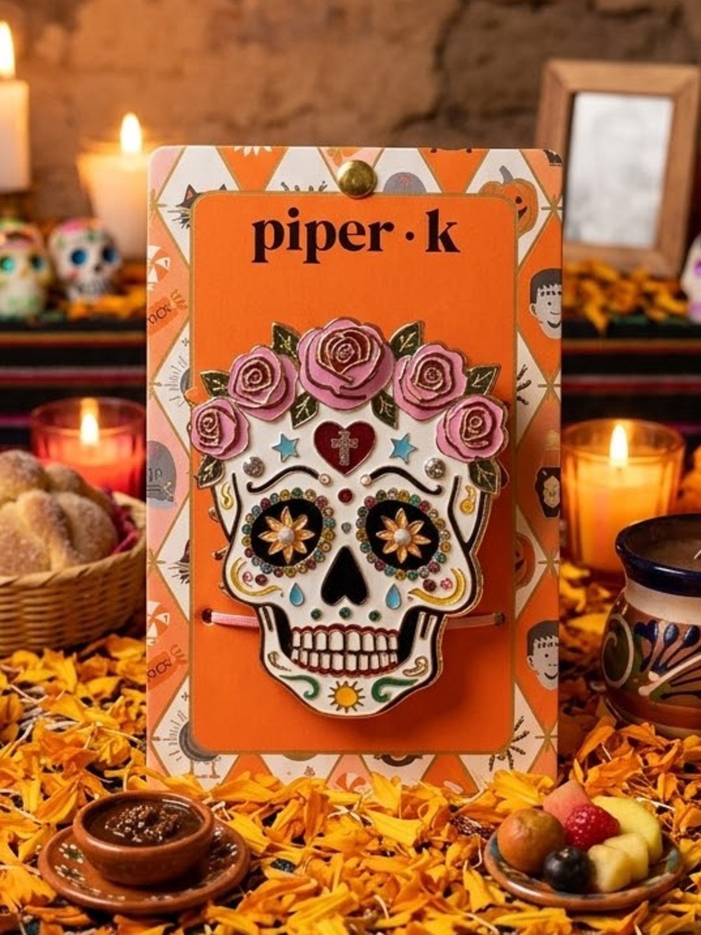 Piper Pink Floral Sugar Skull Enamel Hair Clip